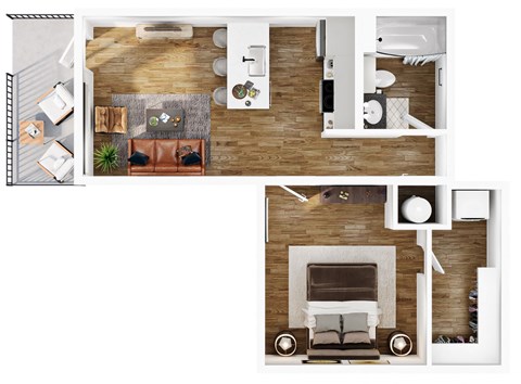 1 Bed 1 Bath Floor Plan | 645 Sq. Ft. at Terraces at High Mountain in Huntsville, AL 35811